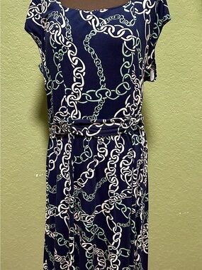 Lands' End Navy Chain-Print Midi Dress